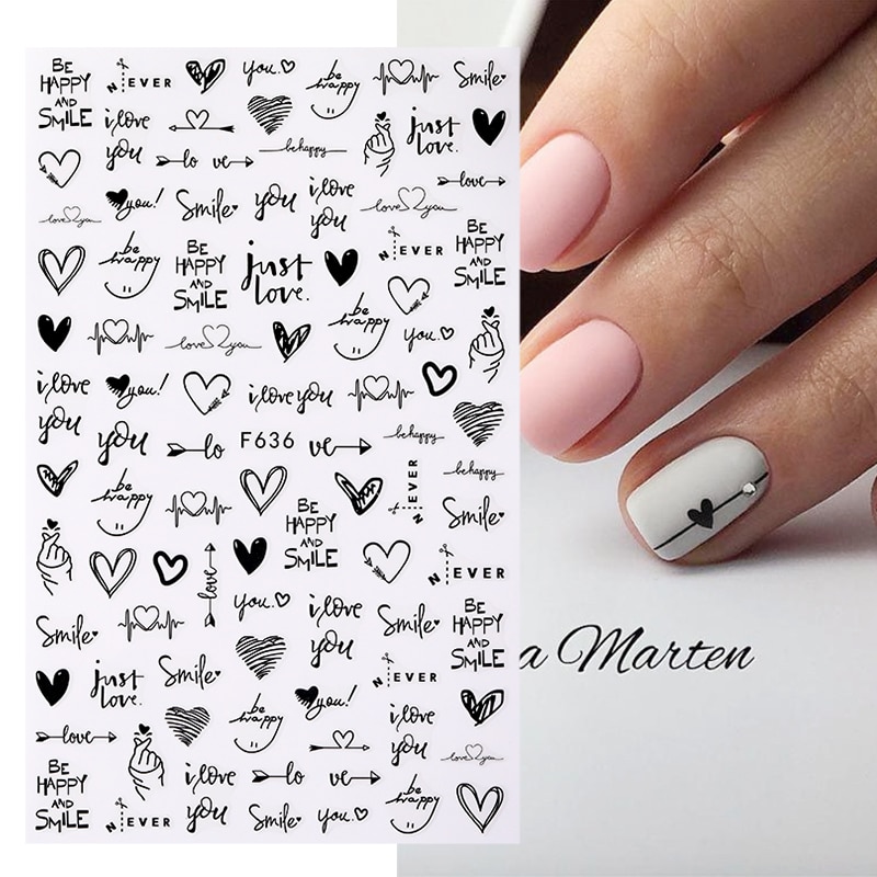 1Sheet Love English Letters Flower Design 3D Nail Sticker Sexy Girl Theme Nail Water Decal Stickers Decoration Manicures