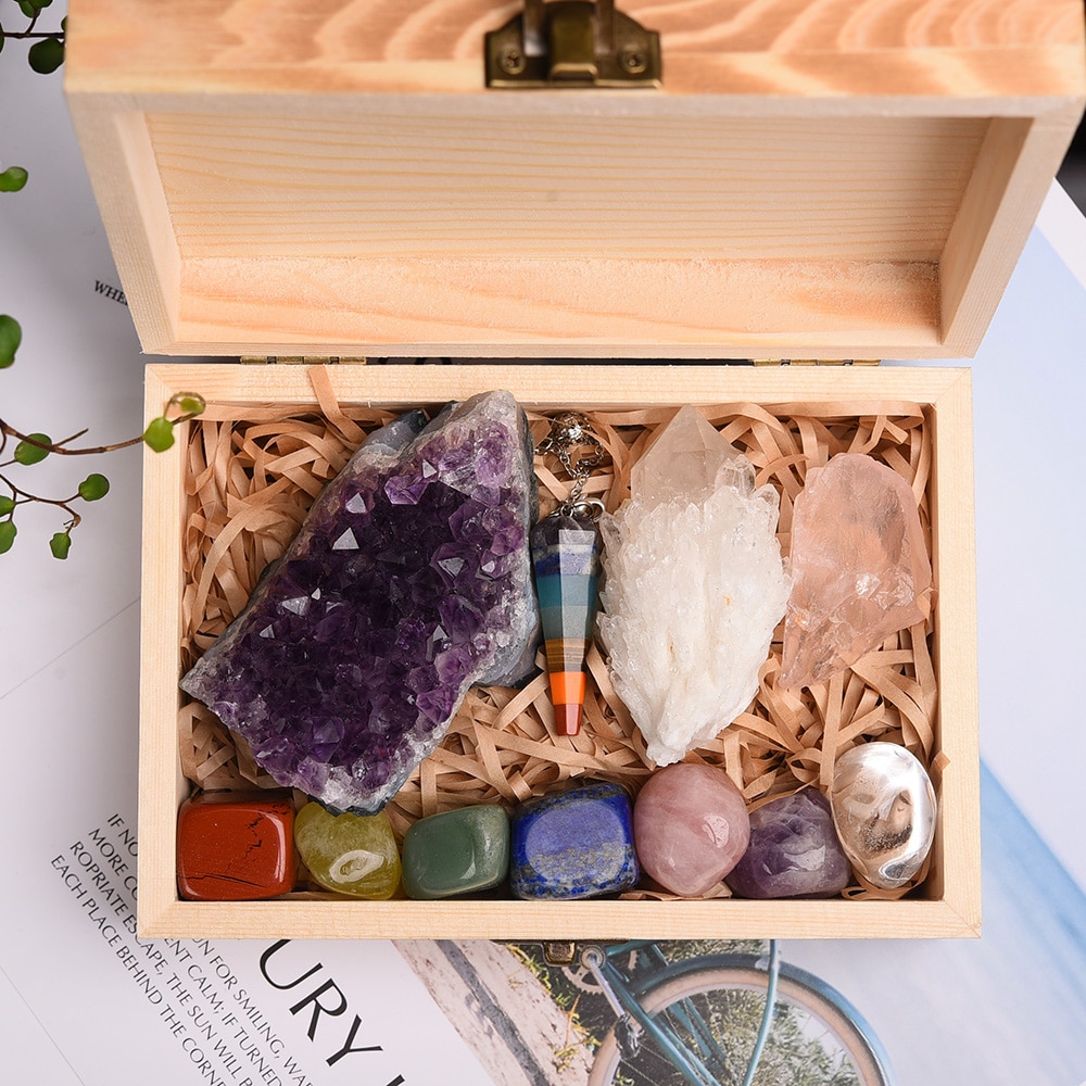 Natural Healing Stones with Wooden Box Natural Healing Stones with Wooden Box