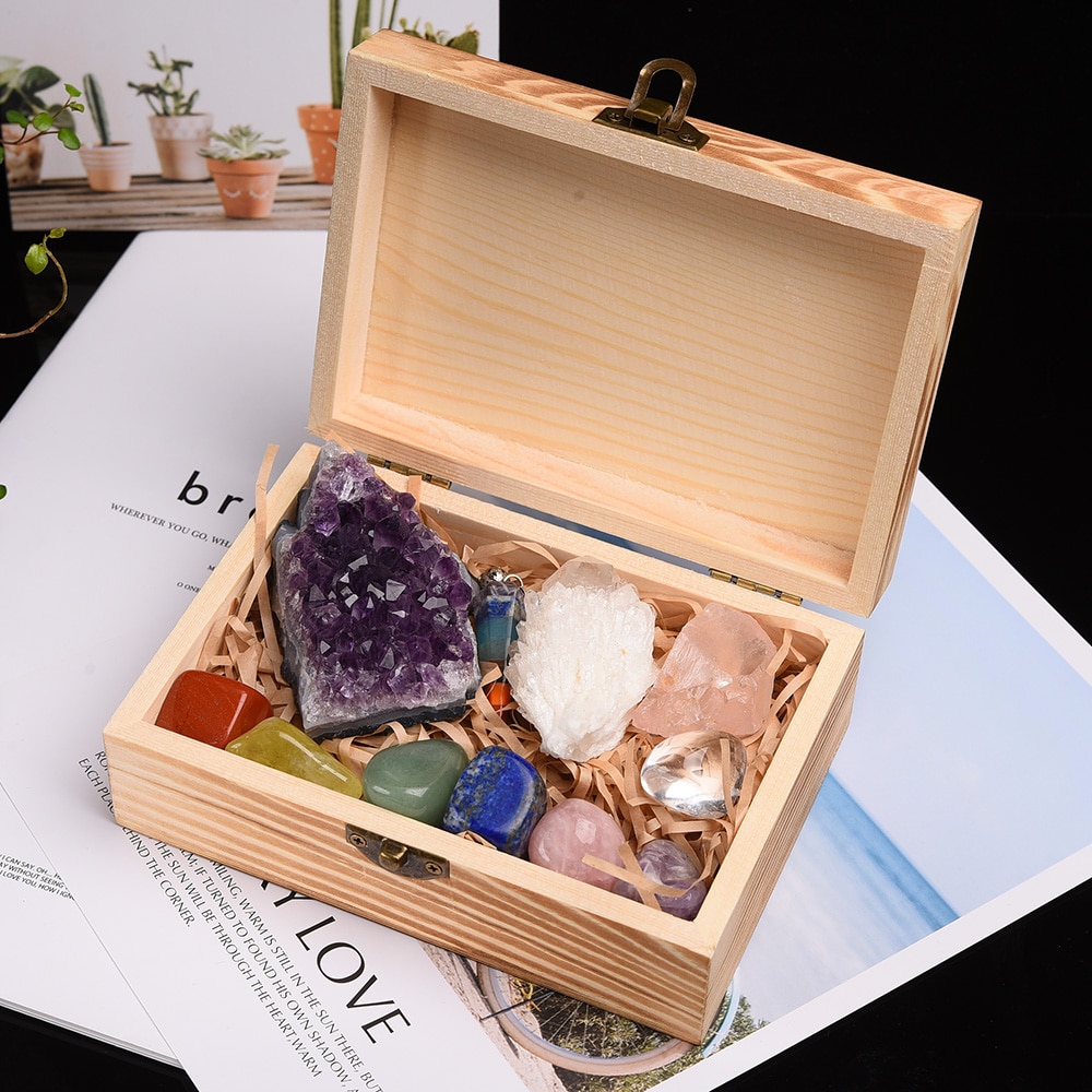 Natural Healing Stones with Wooden Box Natural Healing Stones with Wooden Box